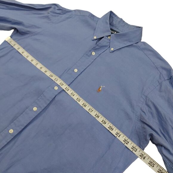 Ralph Lauren Yarmouth Shirt Mens 35 15.5 Blue Cotton Long Sleeve Logo Button Up - Picture 10 of 12